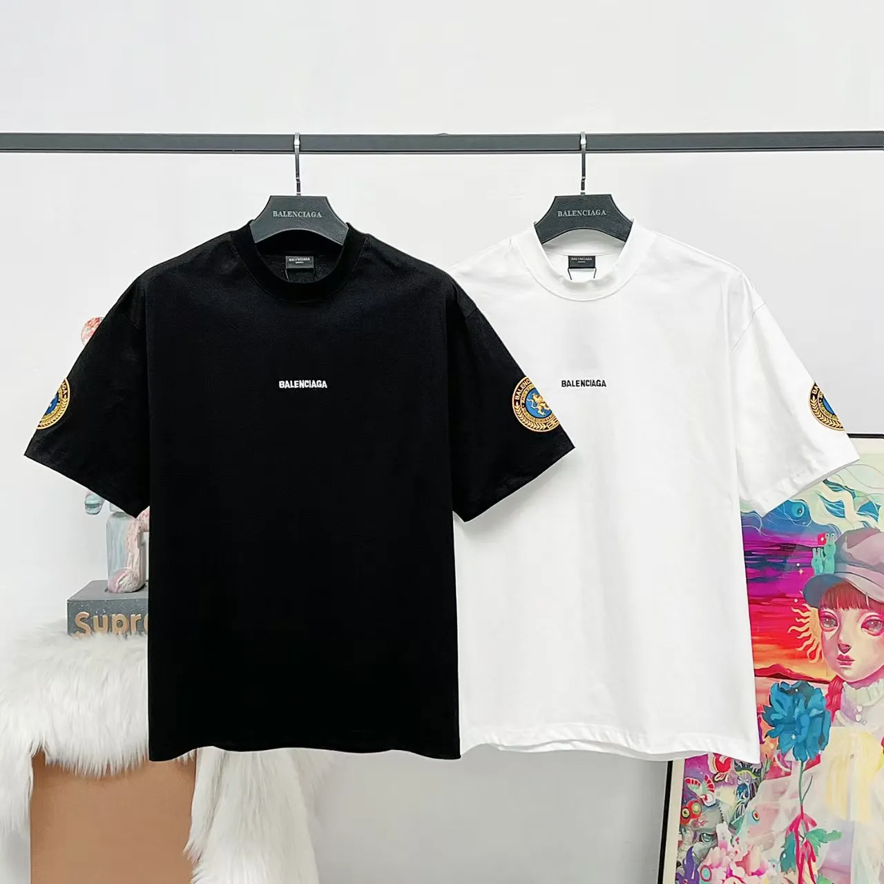 # 25SS Classic LOGO # BALENCI*GA # 260g * 1 1 + os Same Style！！ ：3263# Sizes：xs-L ： 2 （White.Black）
